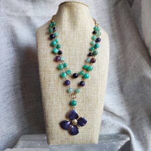 collar doble colgante grande flor amatista