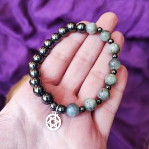 pulsera proteccion estrella de david hematita labradorita