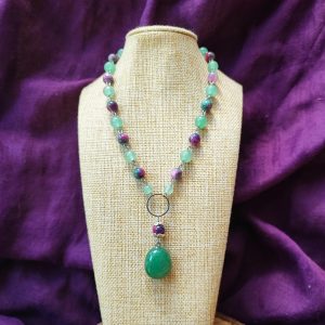 collar piedras jade y cuarzo verde rosa colgante piedra