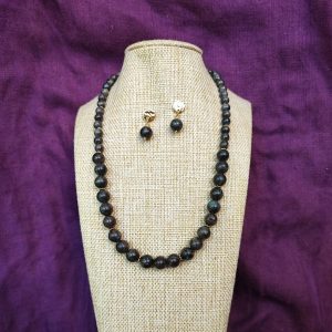 conjunto joyas collar aros labradorita chocolate marron