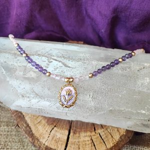 collar cuarzo rosa y amatista colgante tulipan