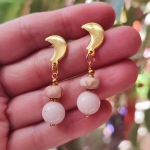 aros mujer rosados piedra naturales y lunas