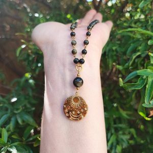 collar joyas mujer obsidiana dorada piedra
