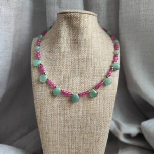 collar piedras jade verde cuarzo rosa ajustable