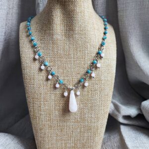 collar mujer piedra cuarzo rosado jade azul chile