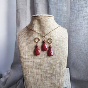set joyas mujer aros collar jaspe rojo