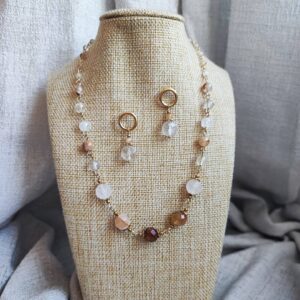 joyas collar aros mujer cuarzo sanador dorado hematoide chile