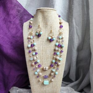 conjunto collar piedra luna cebra amatista amazonita