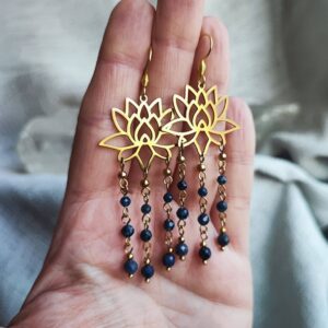 aros pendientes largos de piedra zafiro azul genuino